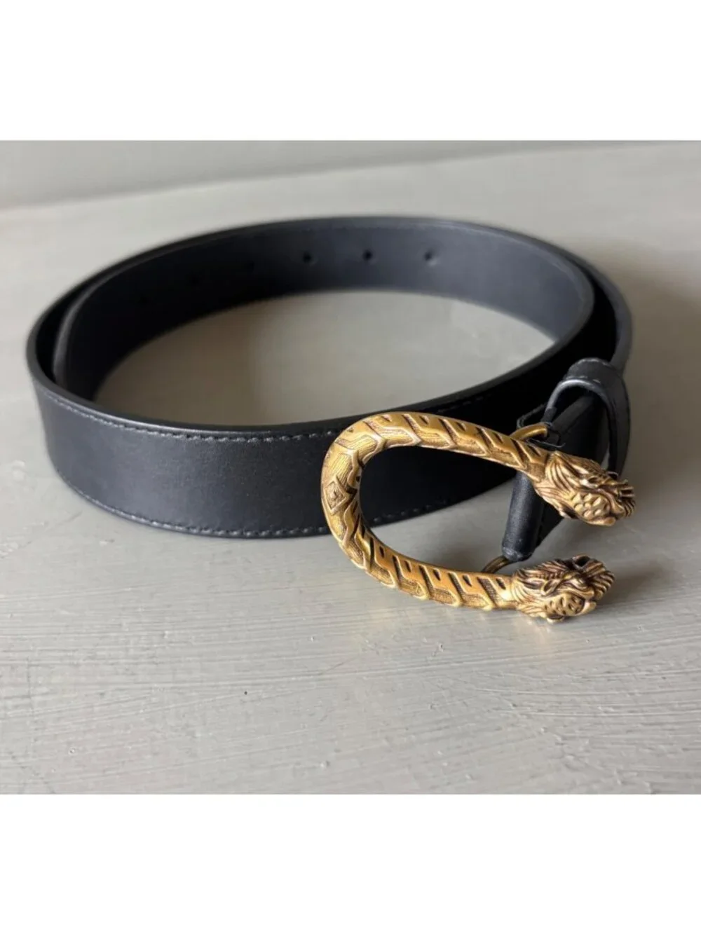 Gucci Dionysus Black Leather Belt Antique Gold Tiger Buckle Size 85 34 476453